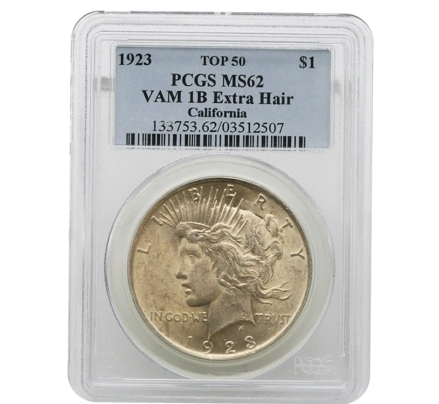 1923 $1 Peace Dollar VAM1 Extra Hair- California PCGS MS62