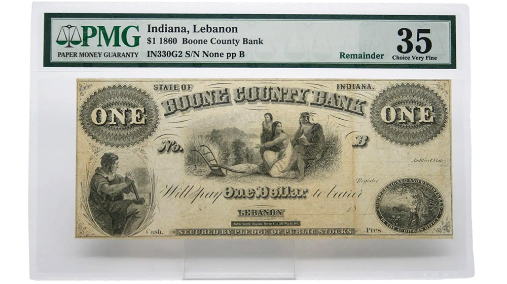 1860 $1 Indiana Lebanon Boone County Park