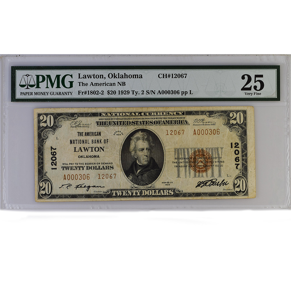 1929 $20 Oklahoma Lawton Type-2 PMG VF 25