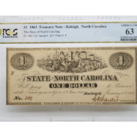 1863 $1 Raleigh NC Treasury Note