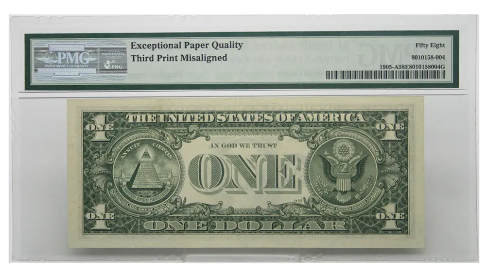 1969-B $1 Federal Reserve Note Misalignment Error PMG Choice AU 58 EPQ - Image 2