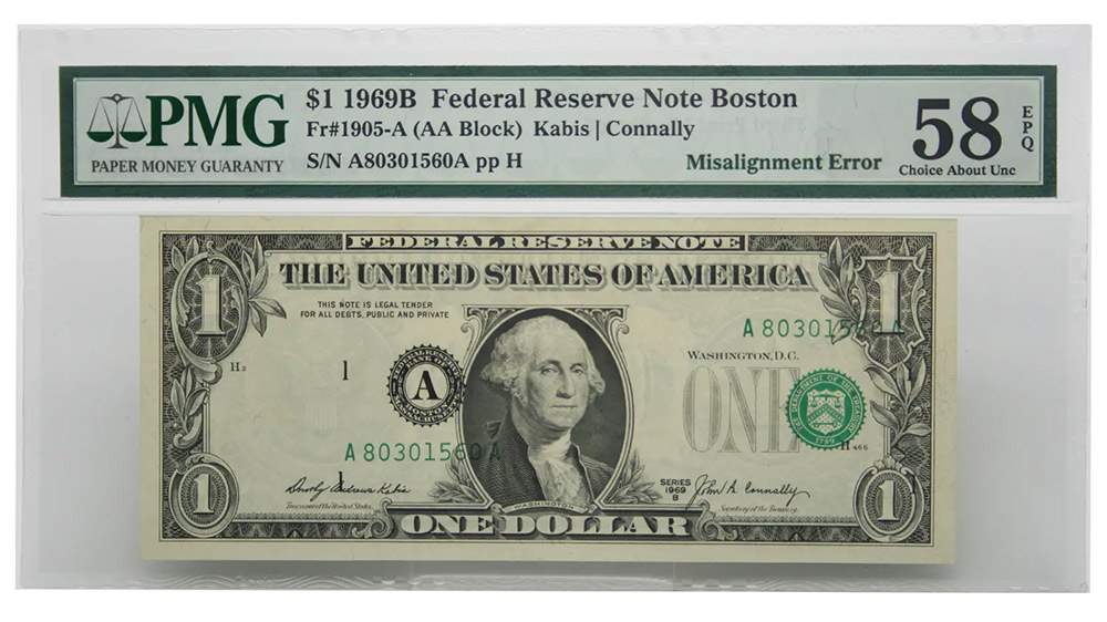 1969-B $1 Federal Reserve Note Misalignment Error