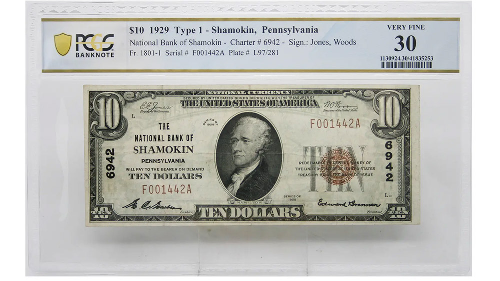 1929 $10 Shamokin Pennsylvania Fr#1801-1