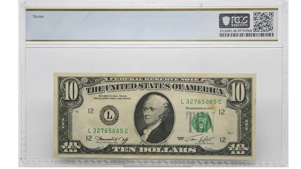 1974 $10 Federal Reserve Note Error PCGS Choice VF 30 - Image 2
