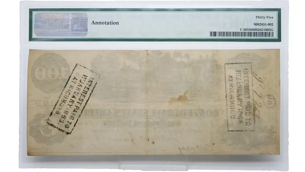 1862 $100 T-39 Confederate States Of America PMG VF 35 - Image 2