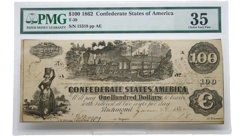 1862 $100 T-39 Confederate States Of America