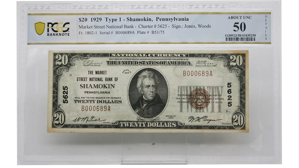 1929 $20 Shamokin Pennsylvania Fr#1802-1