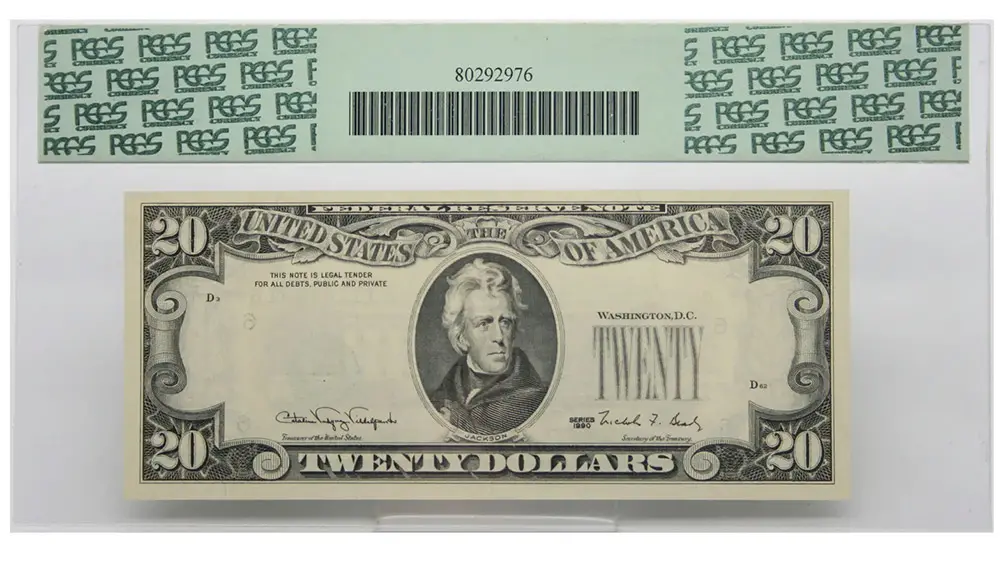 1990 $20 Federal Reserve Note Overprint On Back Fr#2077-F PCGS Gem New 66PPQ - Image 2