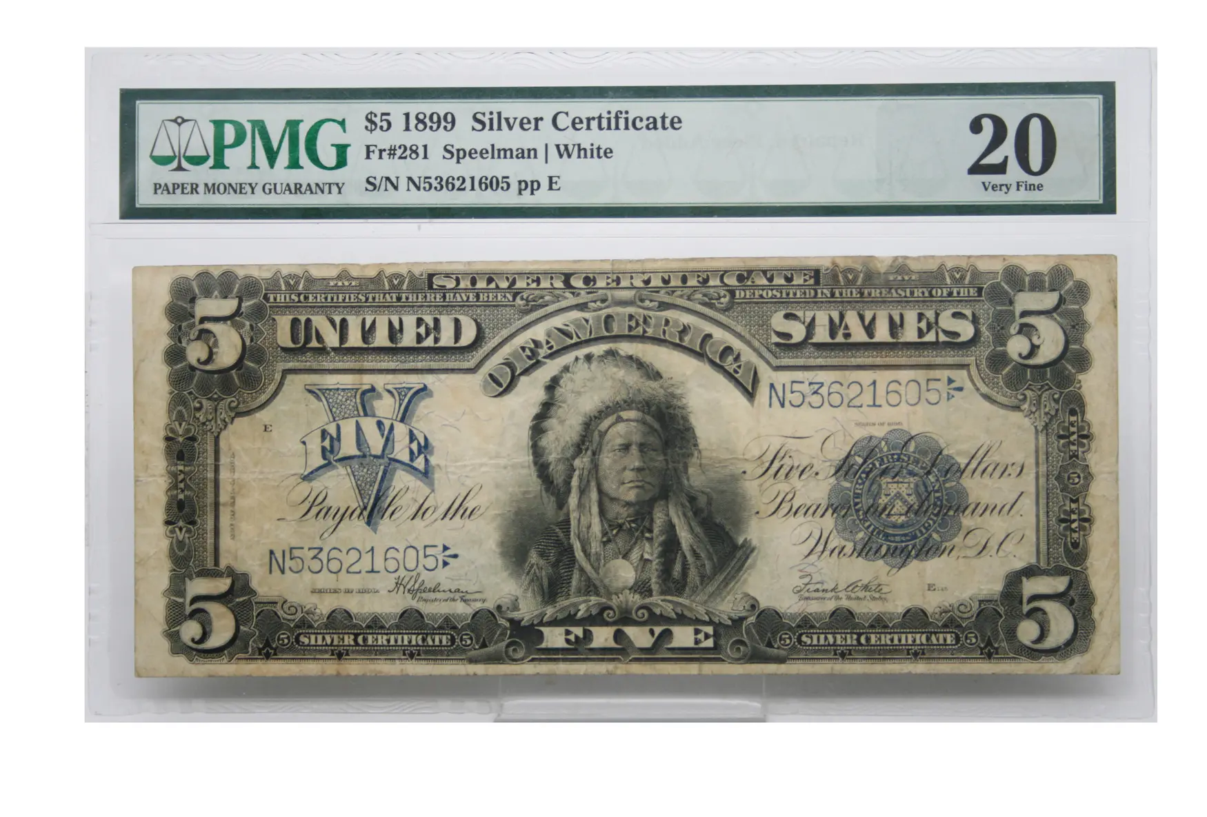 1899 $5 Chief Silver Certificate Fr#281 PMG Very Fine 20 - CV