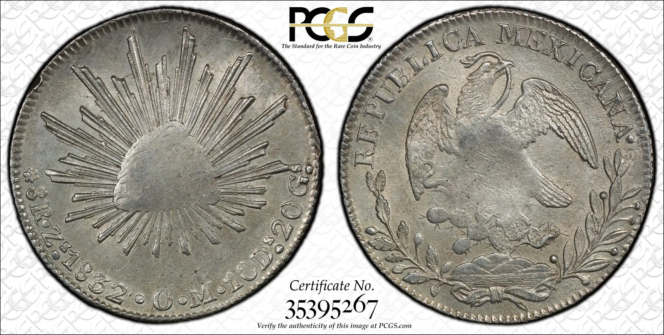 1832-ZS|OM Mexico 8 Reales PCGS AU 58 - Image 3