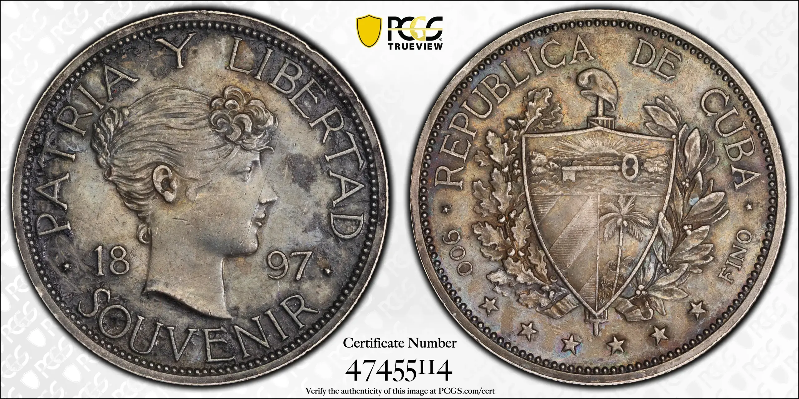 1897 Souvenir Peso Cuba Silver Coin PCGS AU-Detail KM-M3 - Image 2