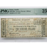 1860's $100 Austin Texas Treasury Military Warrant
