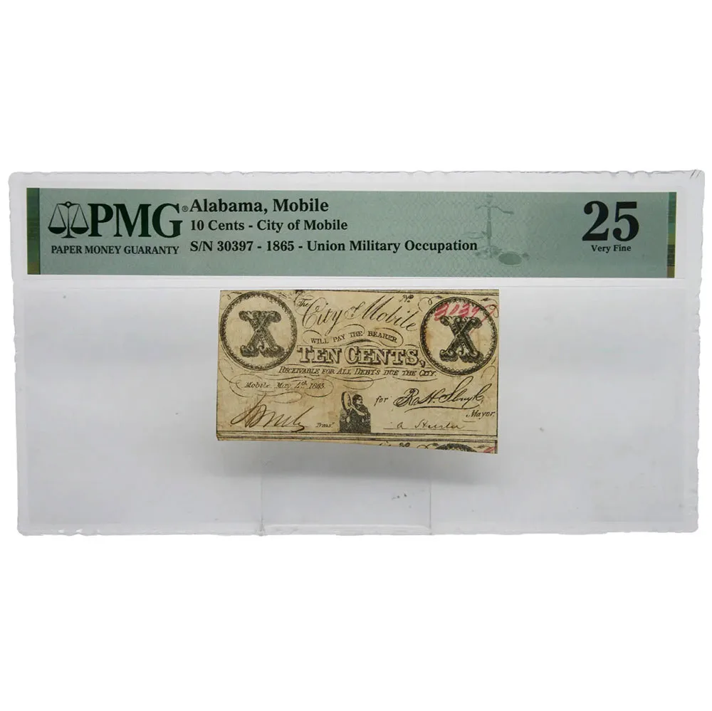 1865 10 Cents Alabama Mobile PMG VF 25