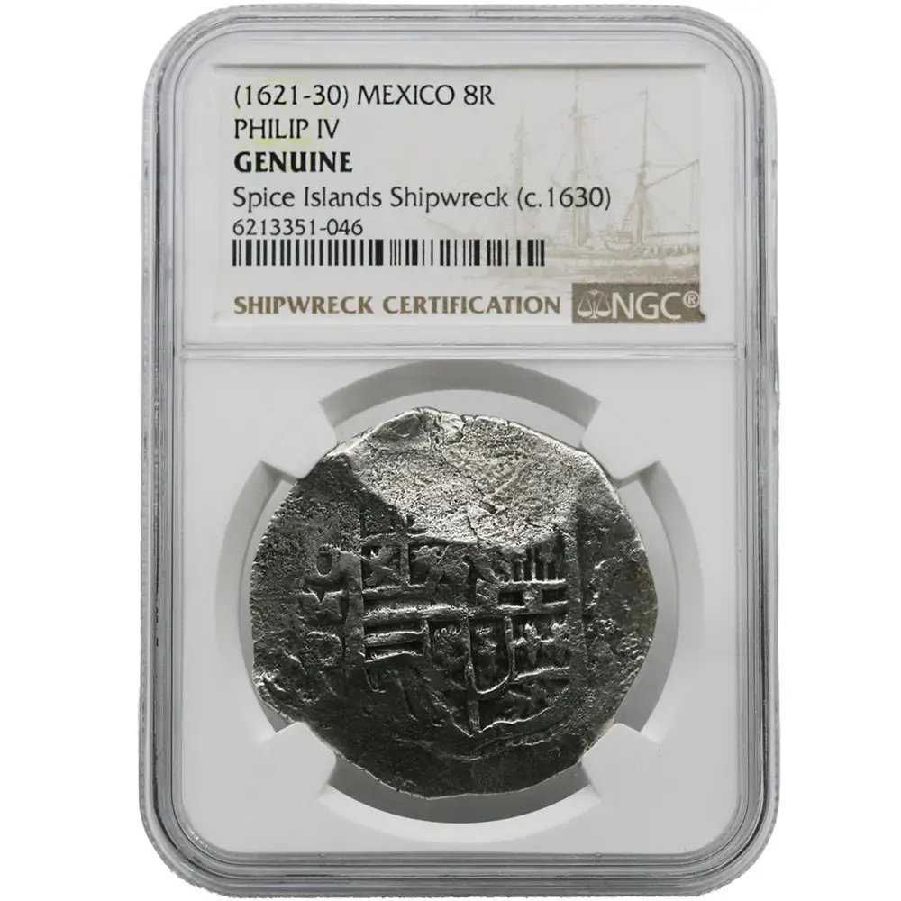 1621-30 Mexico 8 Reales Cob NGC Genuine Spice Islands Shipwreck