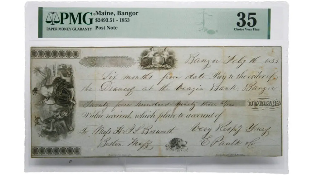 1853 $2493.51 Postal-Note Maine Bangor