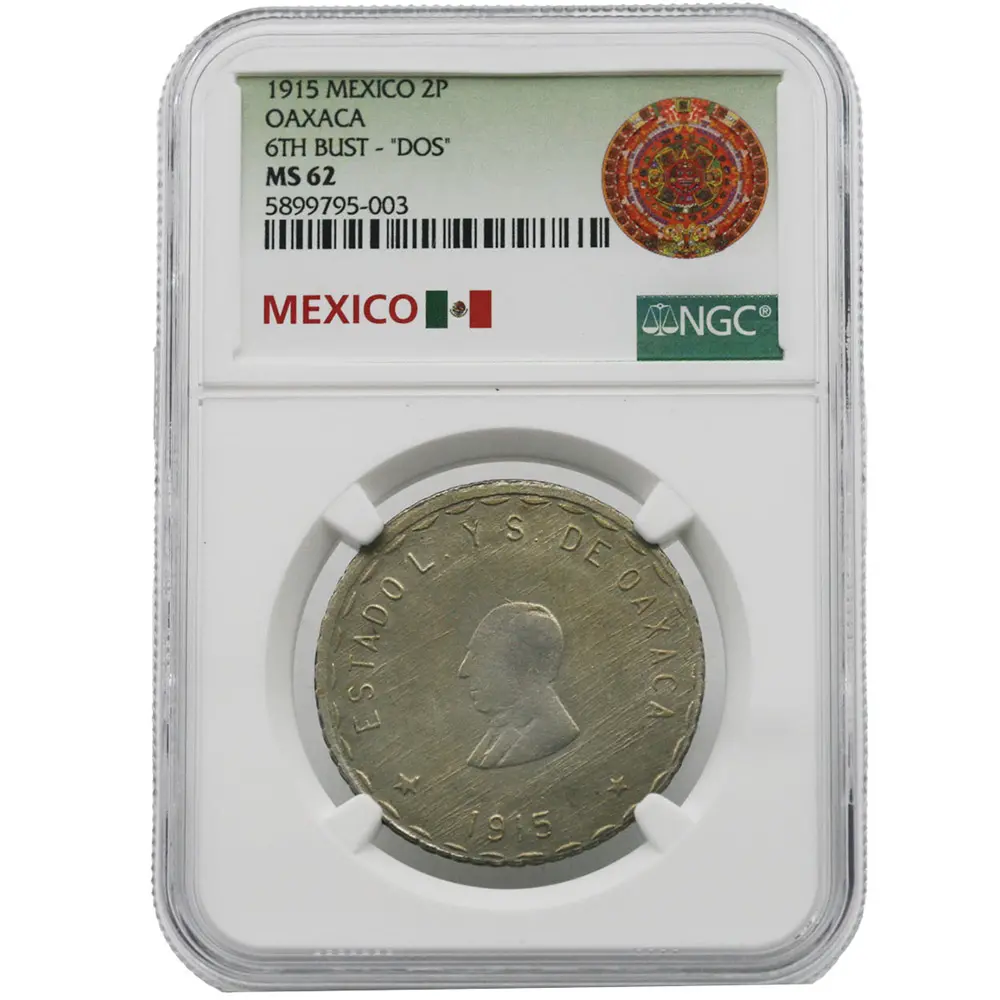 1915 Oaxaca Mexico Dos-Peso 6th Bust