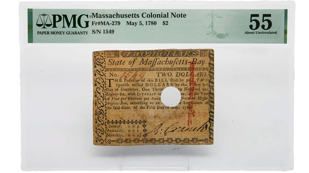 1780 $2 Massachusetts Colonial Note