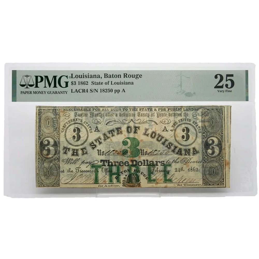 1862 $3 State Of Louisiana PMG VF 25