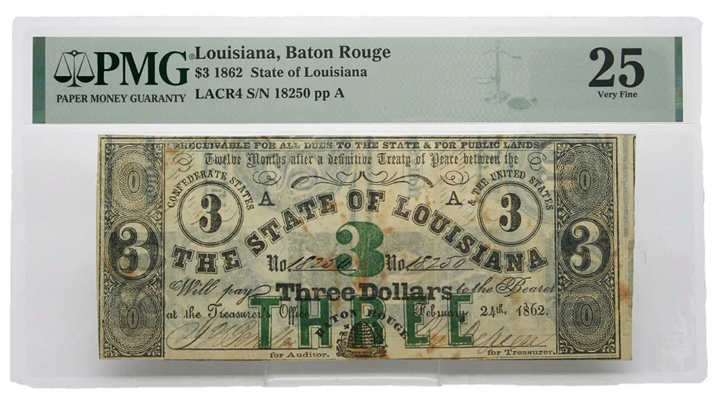 1862 $3 Louisiana, Baton Rouge - State Of Louisiana