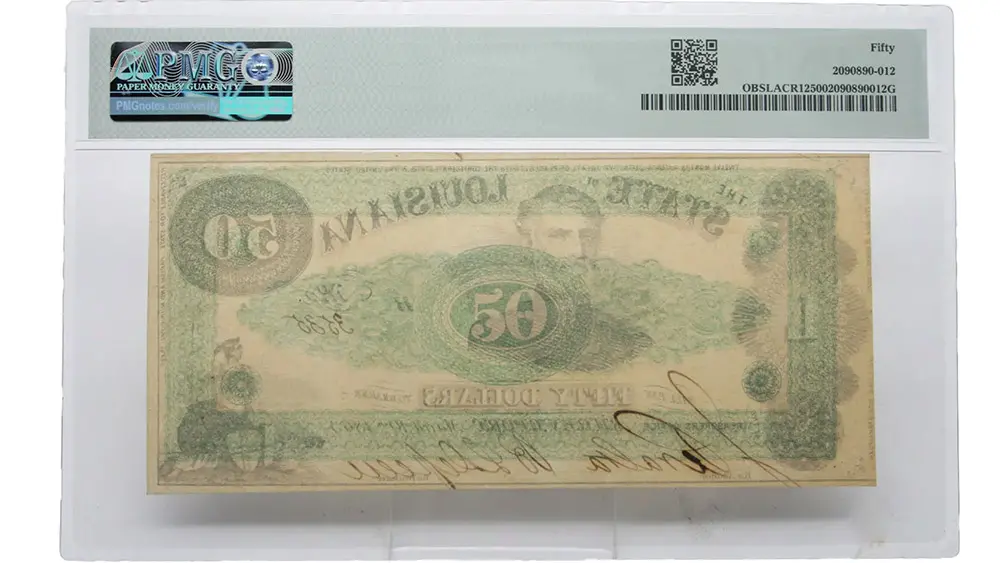 1863 $50 Louisiana Shreveport PMG About UNC 50 - Image 2