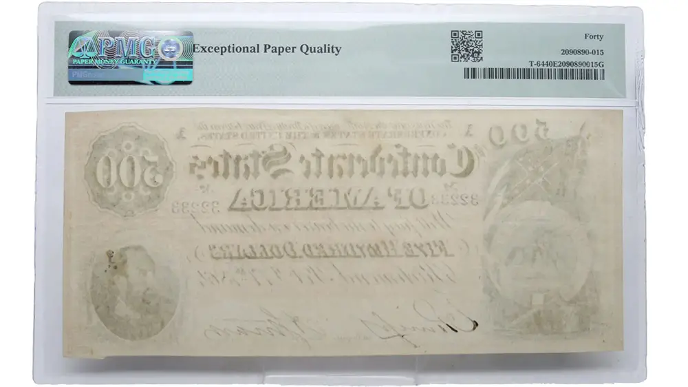 1864 $500 Confederate States of America PMG EX Fine 40 - Image 2