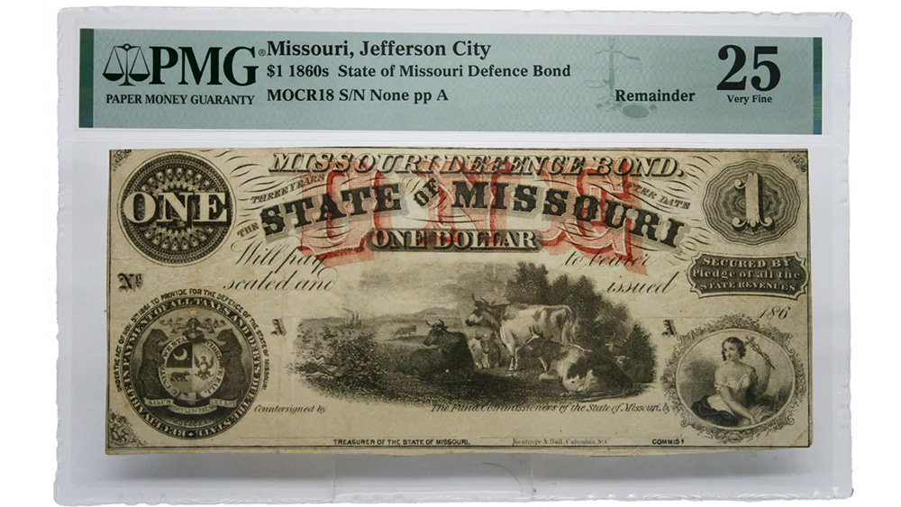 1860's $1 Missouri Defence-Bond The State of Missouri