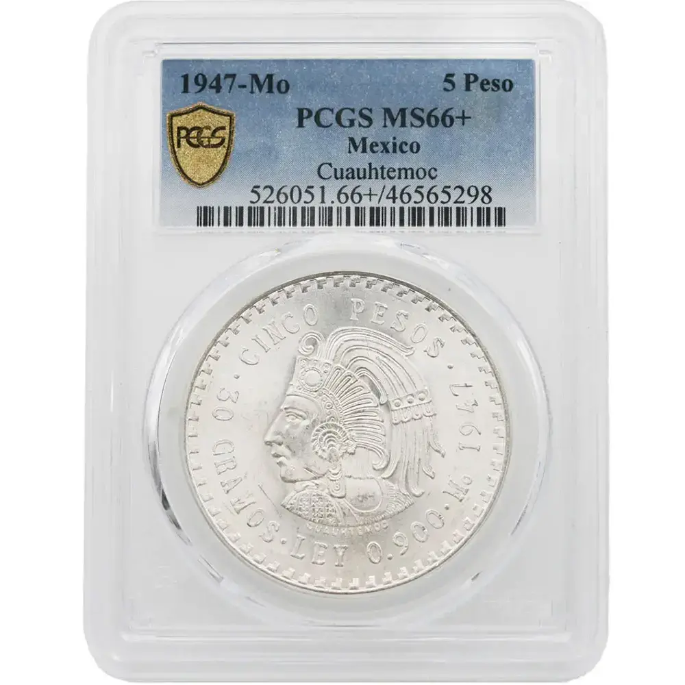 1947-Mo Mexico 5 Peso Cuauhtémoc PCGS MS 66+