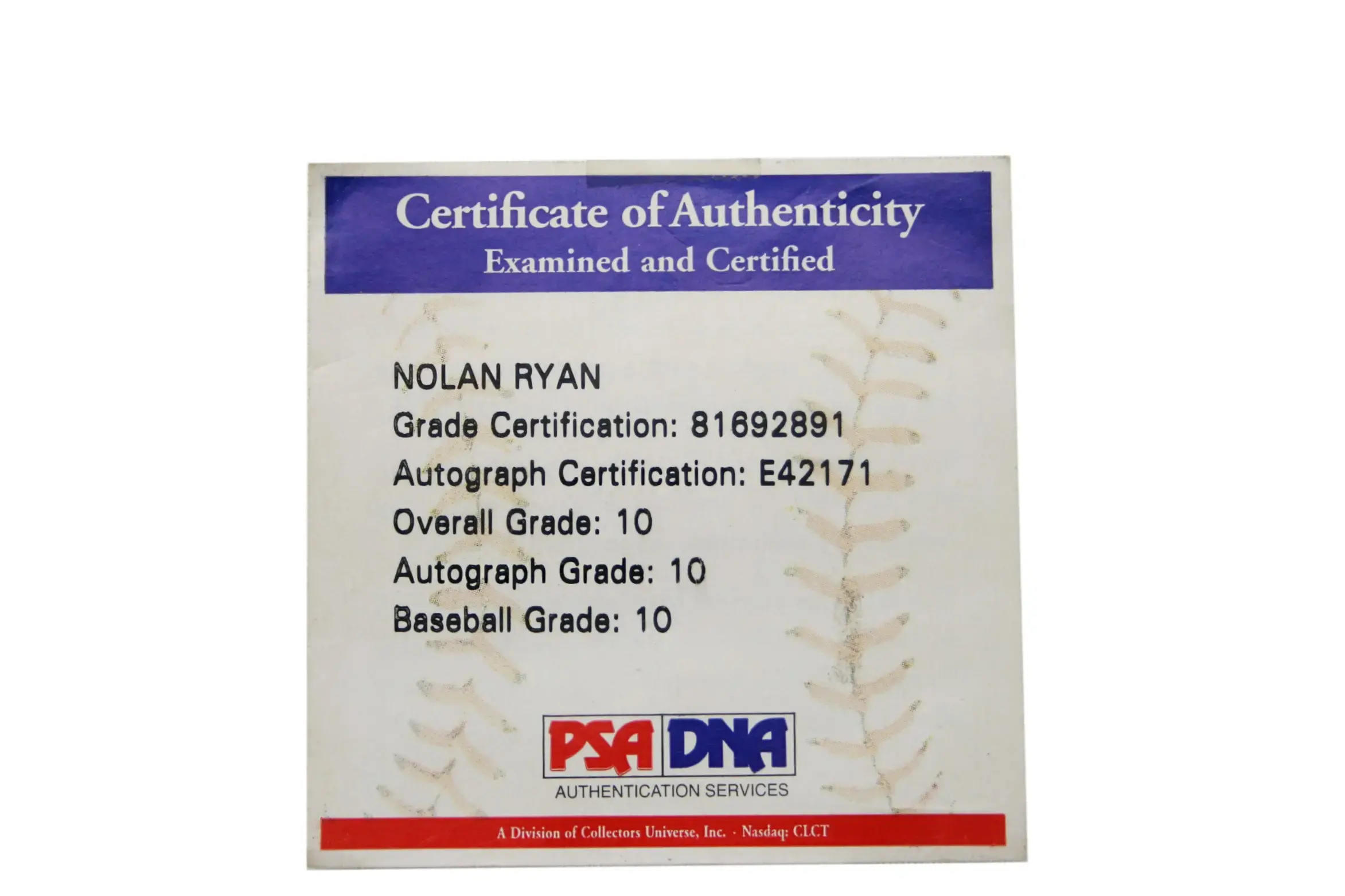 Nolan Ryan Signed Baseball PSA Graded 10 Overall - Image 3