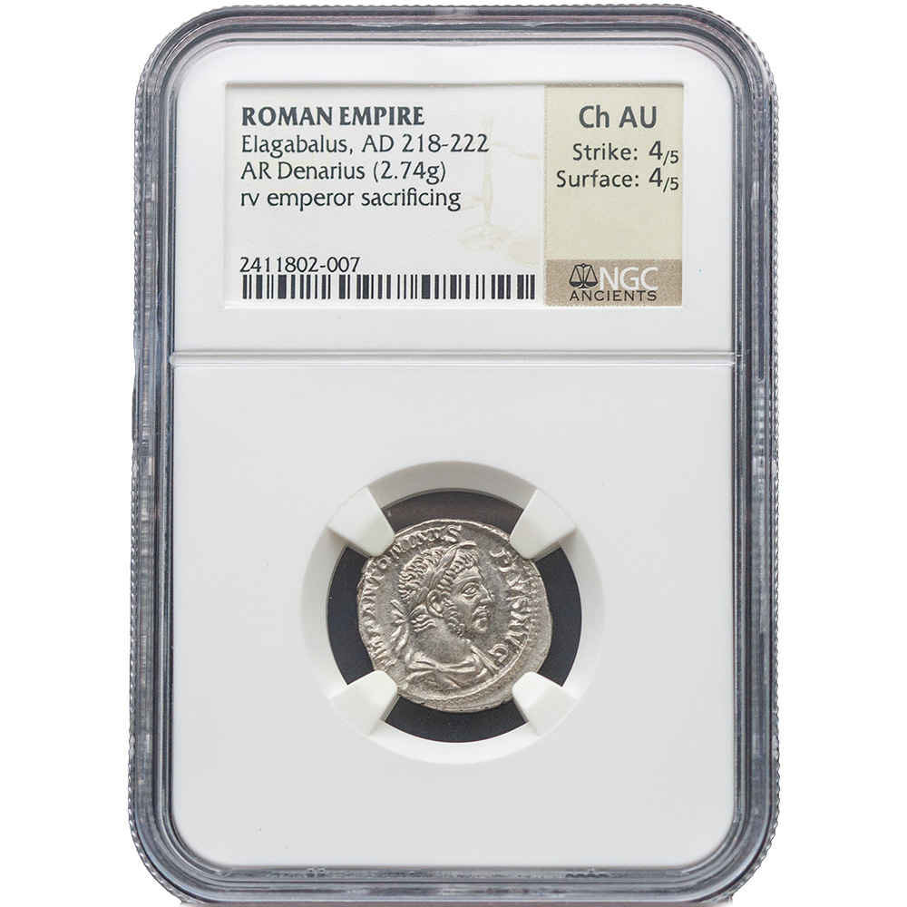 Roman Empire Elagabalus Rev Emperor Sacrificing AD 218-222 NGC CH AU
