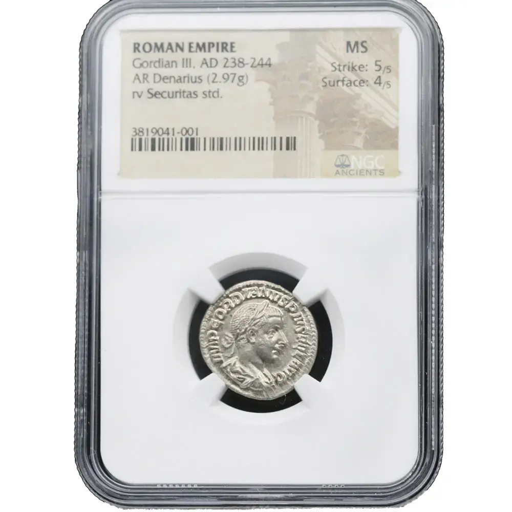 Roman Empire Gordian III AR Denarius Rev Securitas