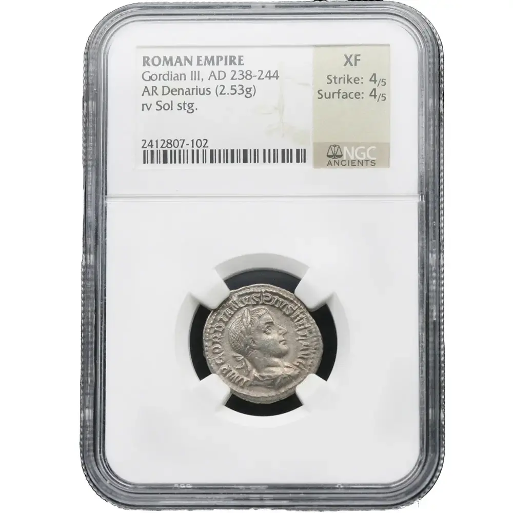 AD 238-244 Roman Empire, Gordian III, AR Denarius, Rev Solider Standing