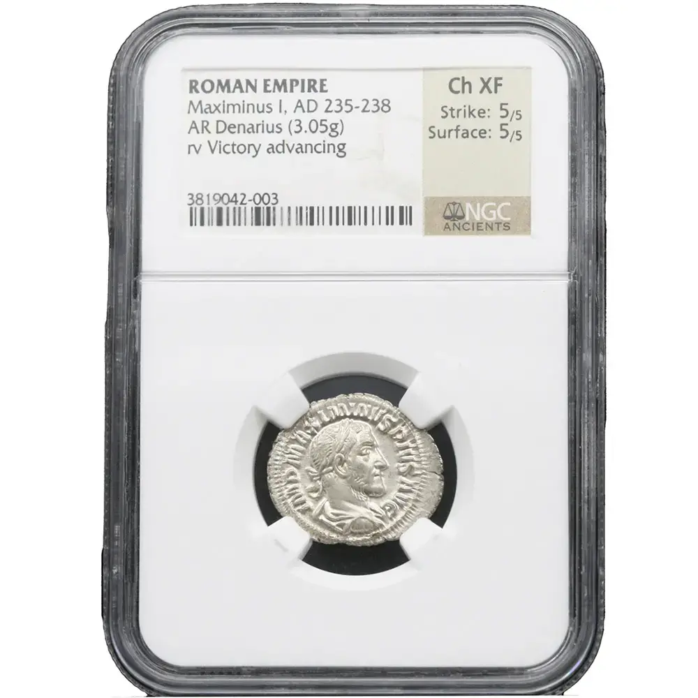 Roman Empire Maximinus I AD 235-238 AR Denarius, Rev Victory NGC XF