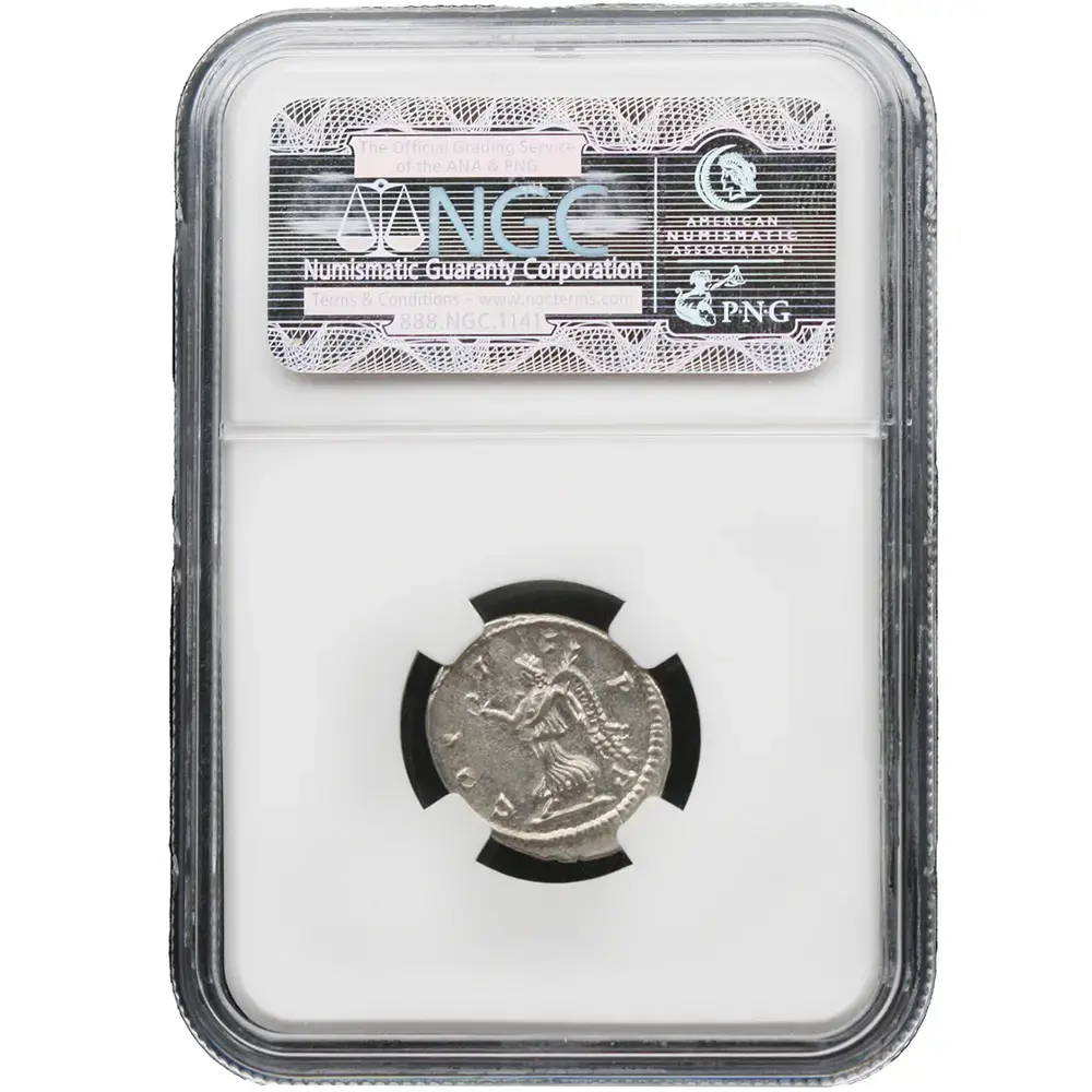 AD 193-211 Roman Empire Septimius Severus Rev Victory Advancing AR Denarius NGC AU - Image 2