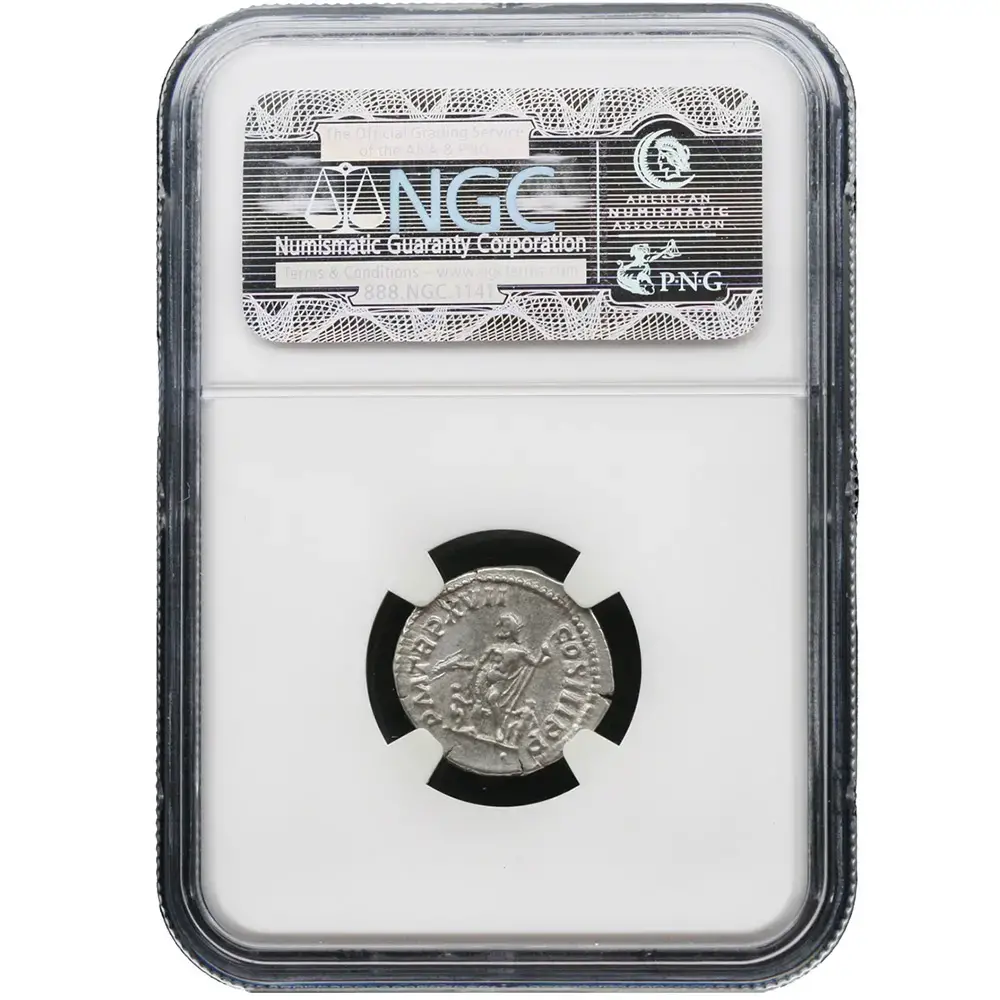 AD 193-211 Roman Empire Septimius Severus, Rev Jupiter AR Denarius NGC CH XF - Image 2