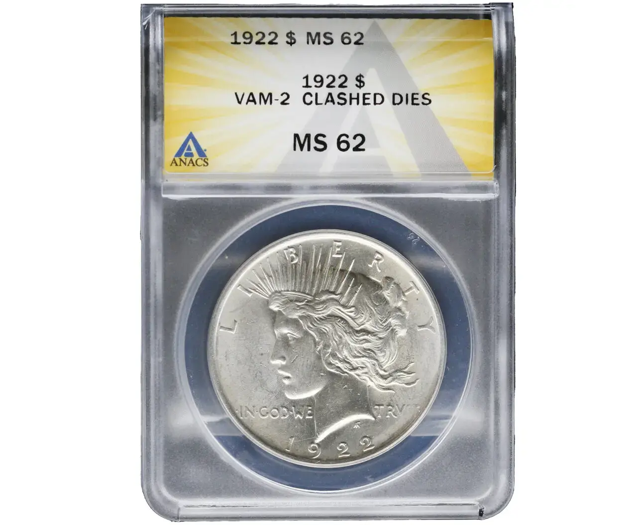 1922 Peace Dollar ANACS MS 62 VAM-2 Clashed Dies