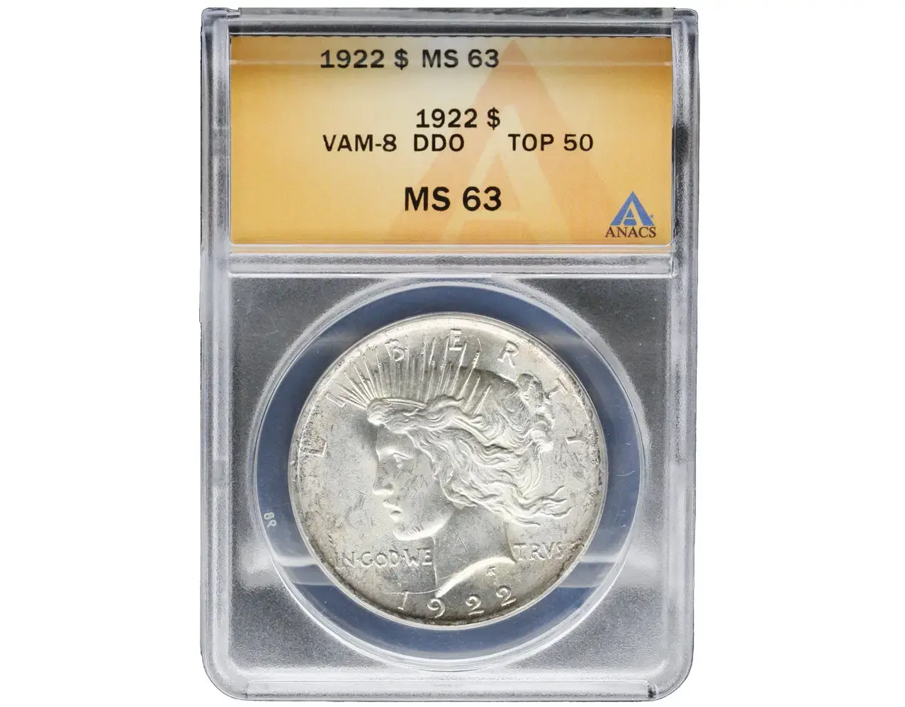 1922 Peace Dollar ANACS MS 62 VAM-8 DDO Top 50
