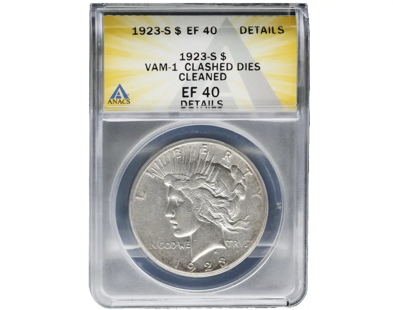 1923-S Peace Dollar ANACS EF 40 VAM-1 Clashed Dies