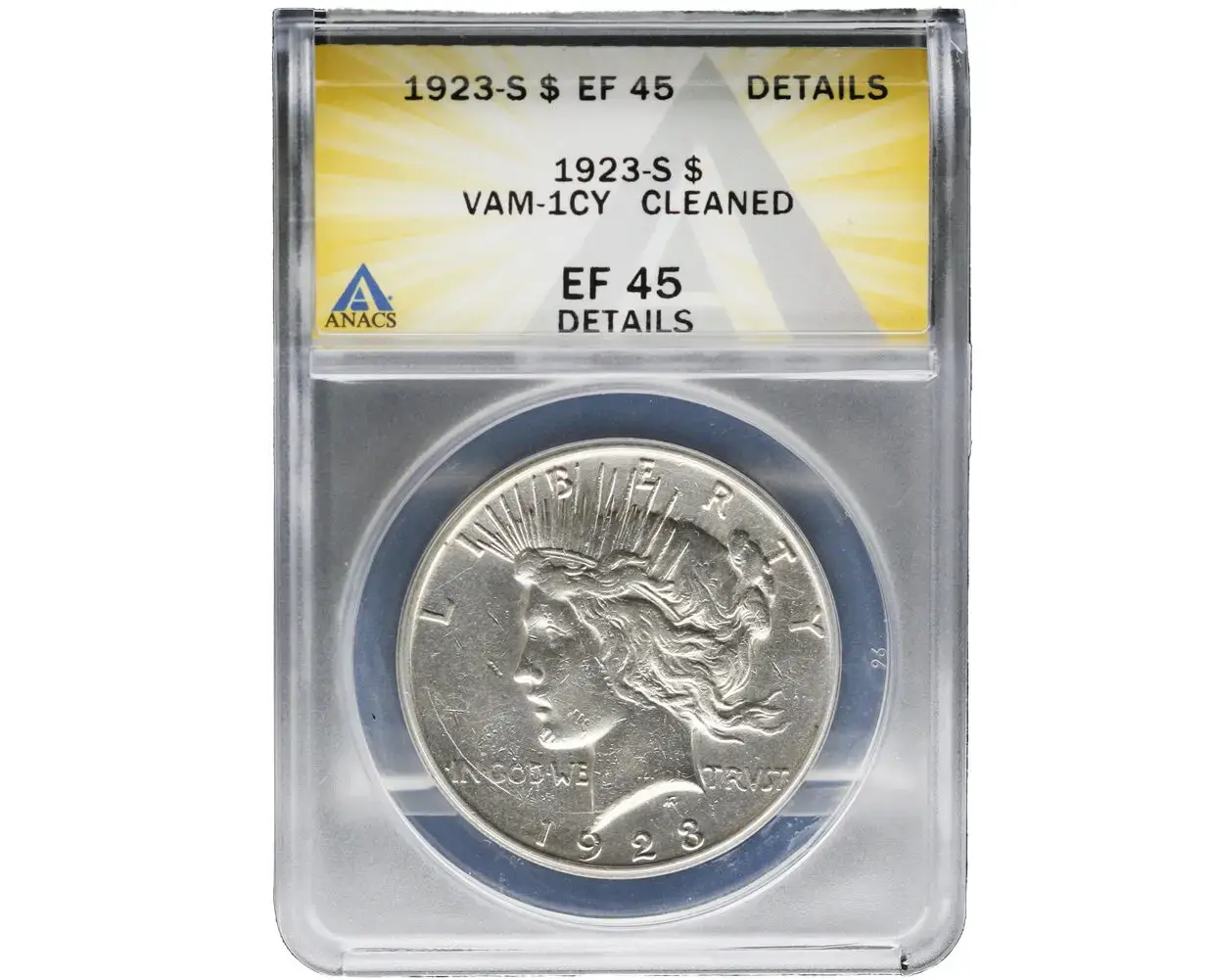 1923 Peace Dollar ANACS EF 45 VAM-1CY Cleaned