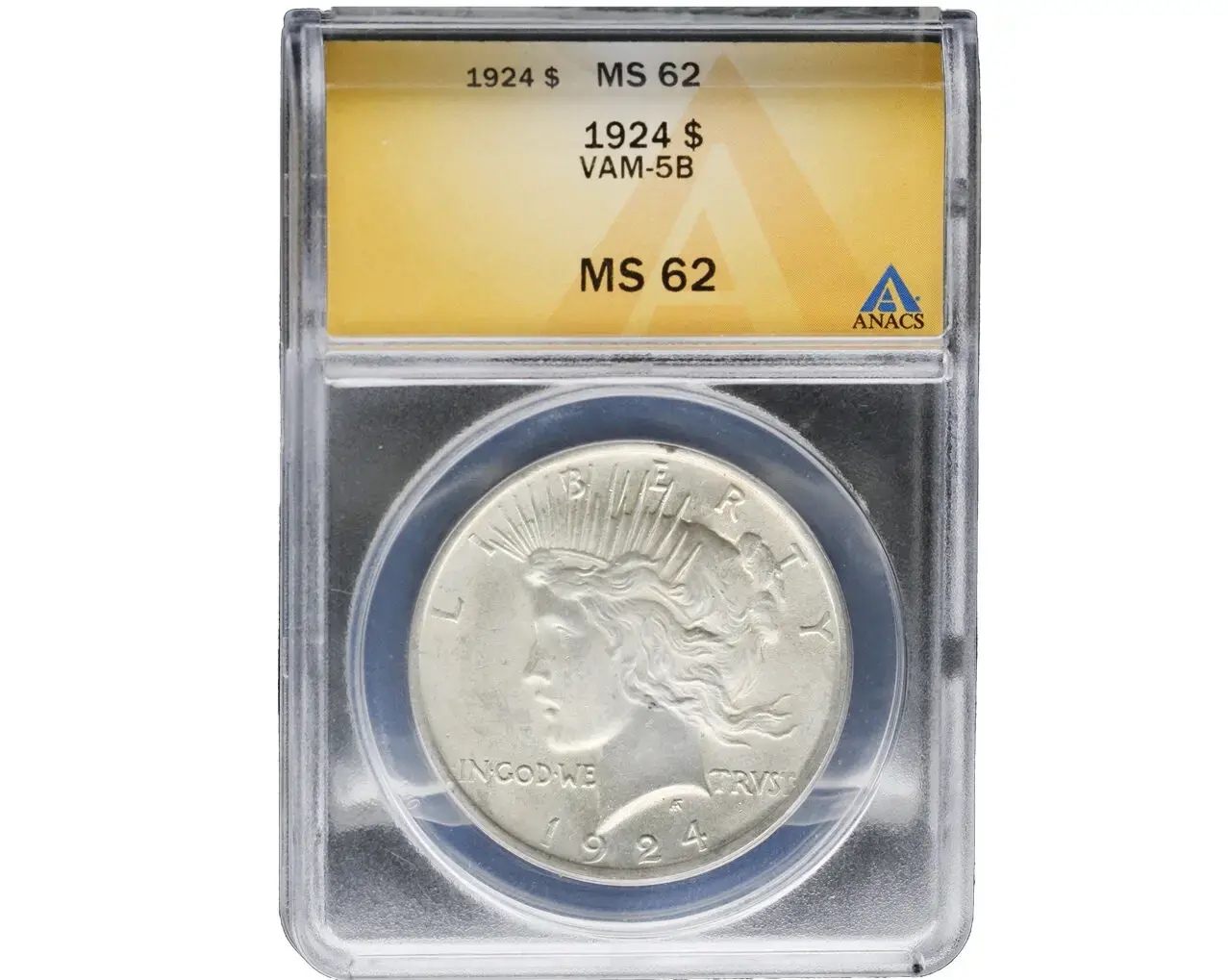 1924 Peace Dollar ANACS MS 62 VAM-5B