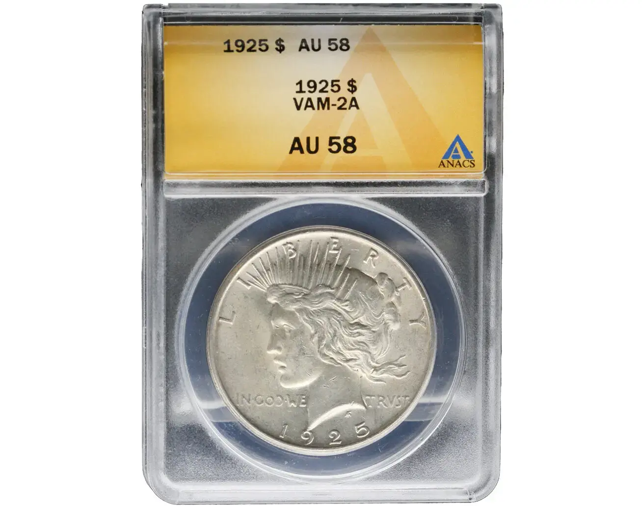 1925 Peace Dollar ANACS AU 58 VAM-2A