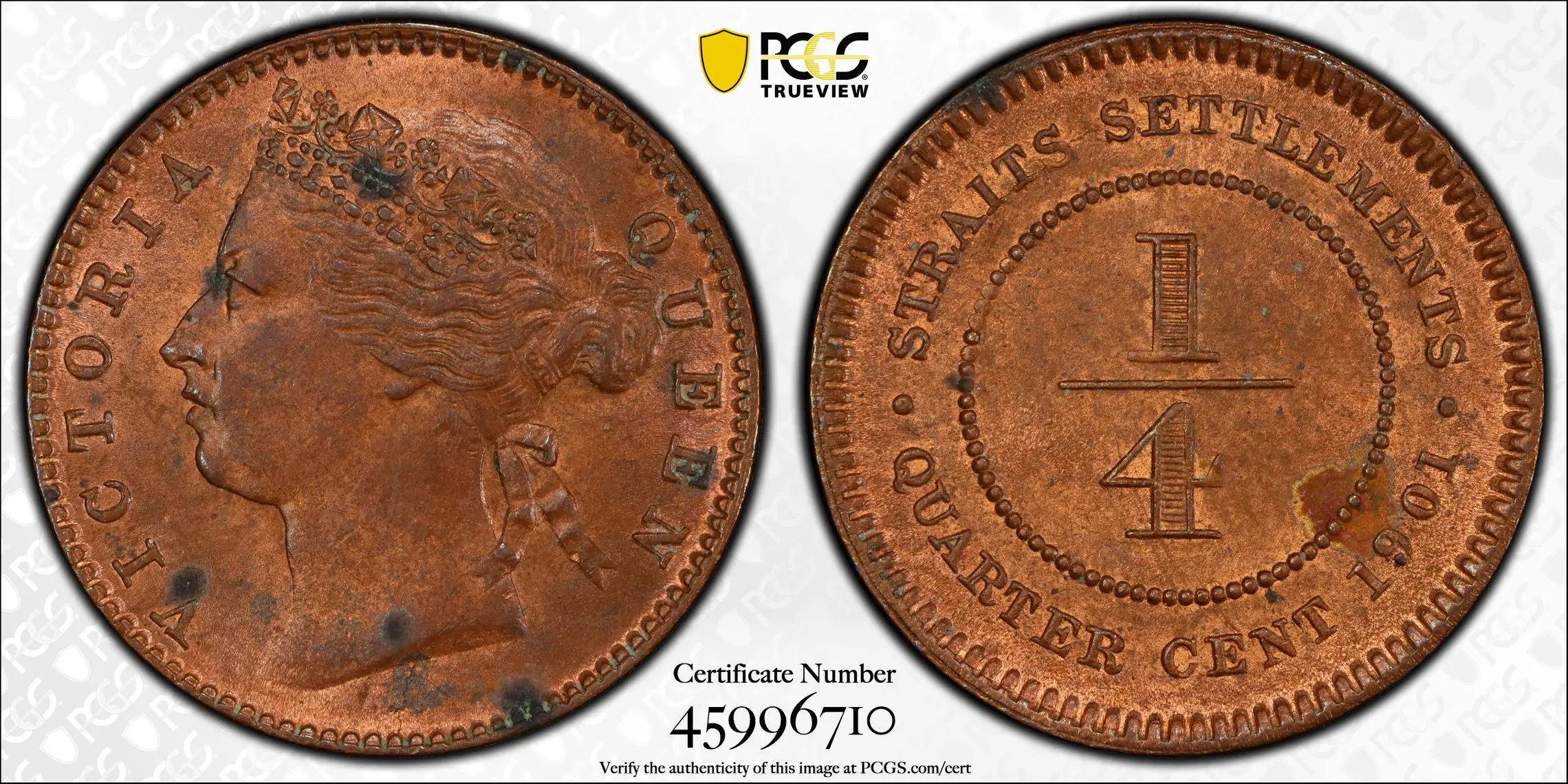 1901 1/4C Straits Settlements PCGS UNC Detail Damage - Image 3