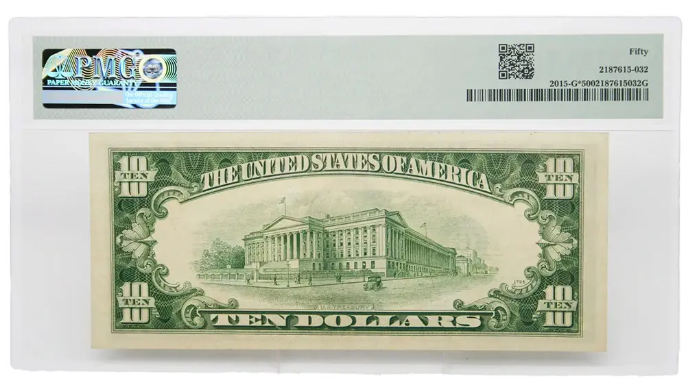 1950-E $10 FRN Star Chicago Fr#2015-G* PMG AU 50 - Image 2