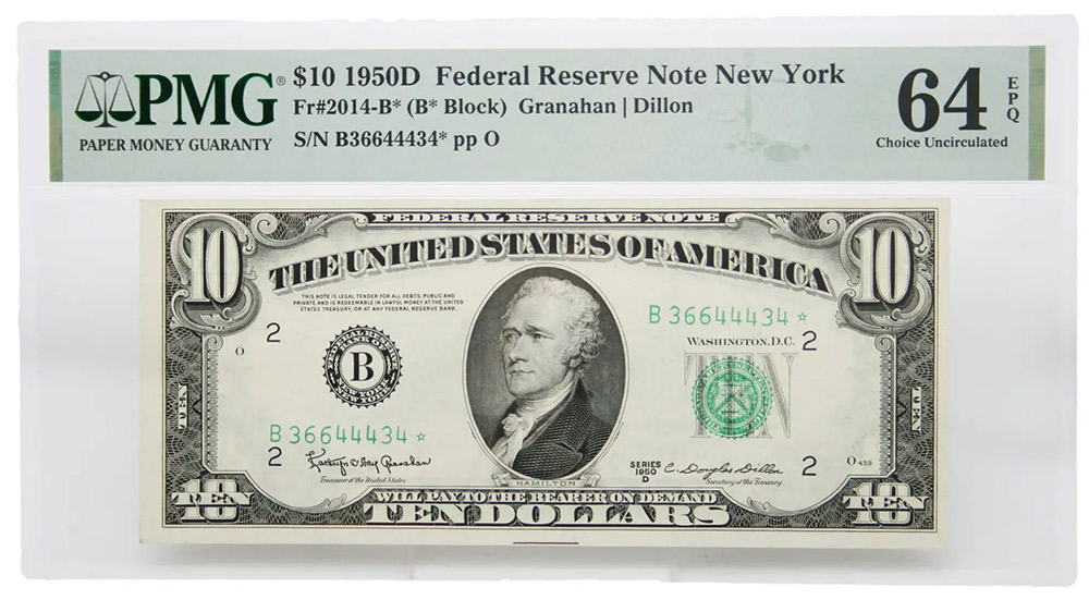 1950-D $10 Federal Reserve Star Note New York Fr#2014-B*