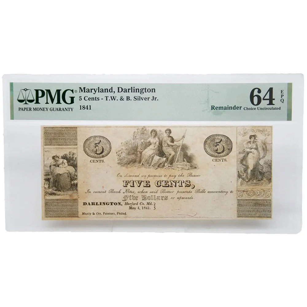 1841 5 Cents Darlington-MD (T. W. & B. Silver Jr.) PMG UNC 64