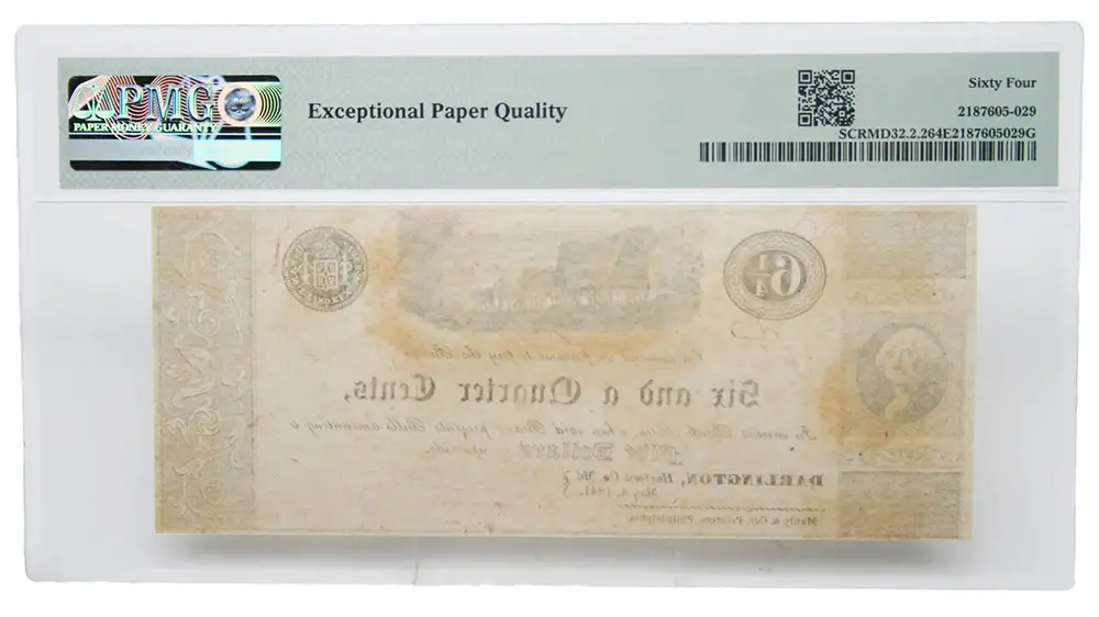 1841 $6 1/4 Darlington-MD (T. W. & B. Silver Jr.) PMG UNC 64 - Image 2