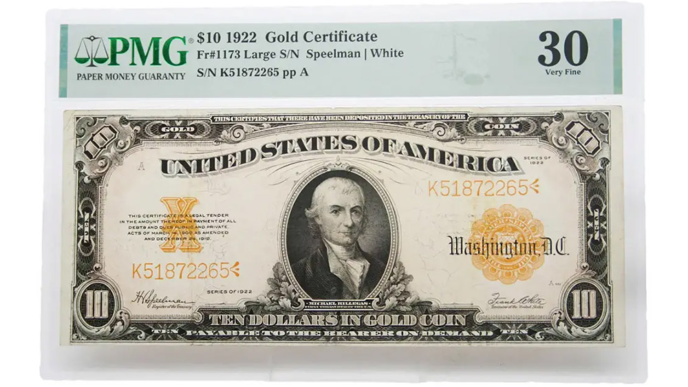 1922 $10 Gold Certificate