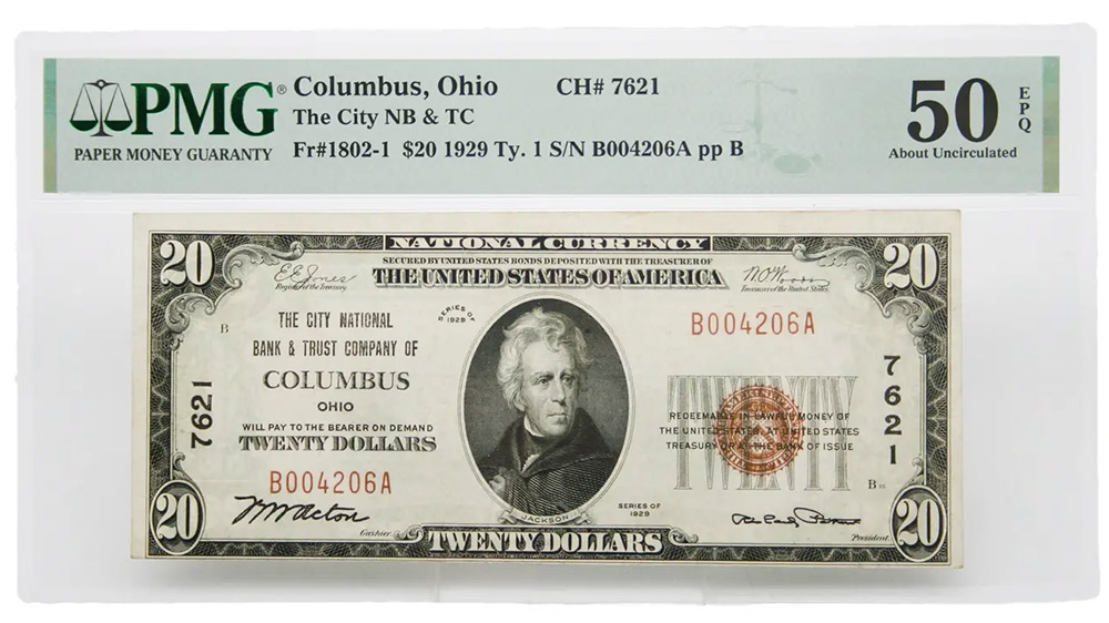 1929 $20 National Currency Columbus Ohio The City NB & TC Fr#1802-1