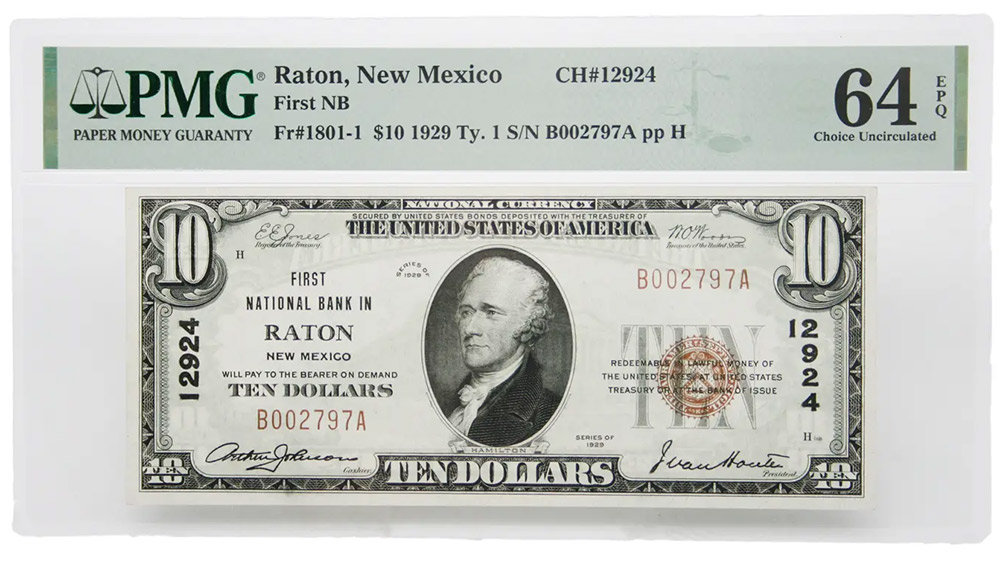 1929 $10 National Currency Raton, New Mexico CH#12924 Type-1 Fr#1801-1