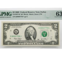 2003 $2 Federal Reserve Star Note Dallas PMG Choice Uncirculated 63 EPQ FR#1937-K*
