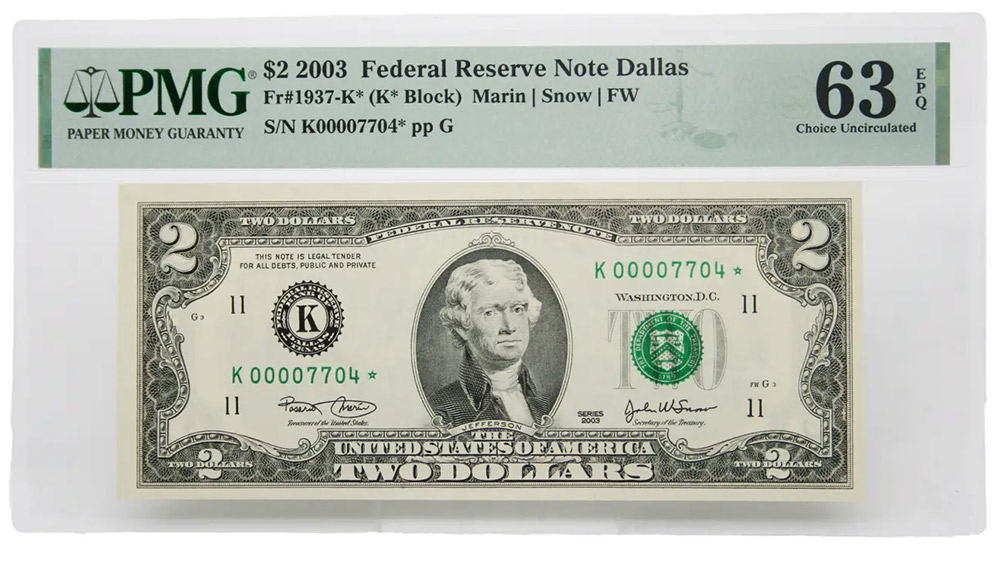 2003 $2 Federal Reserve Star Note Dallas